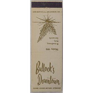 Front Strike Matchbook Bullock’s Downtown Los Angeles CA California Department S